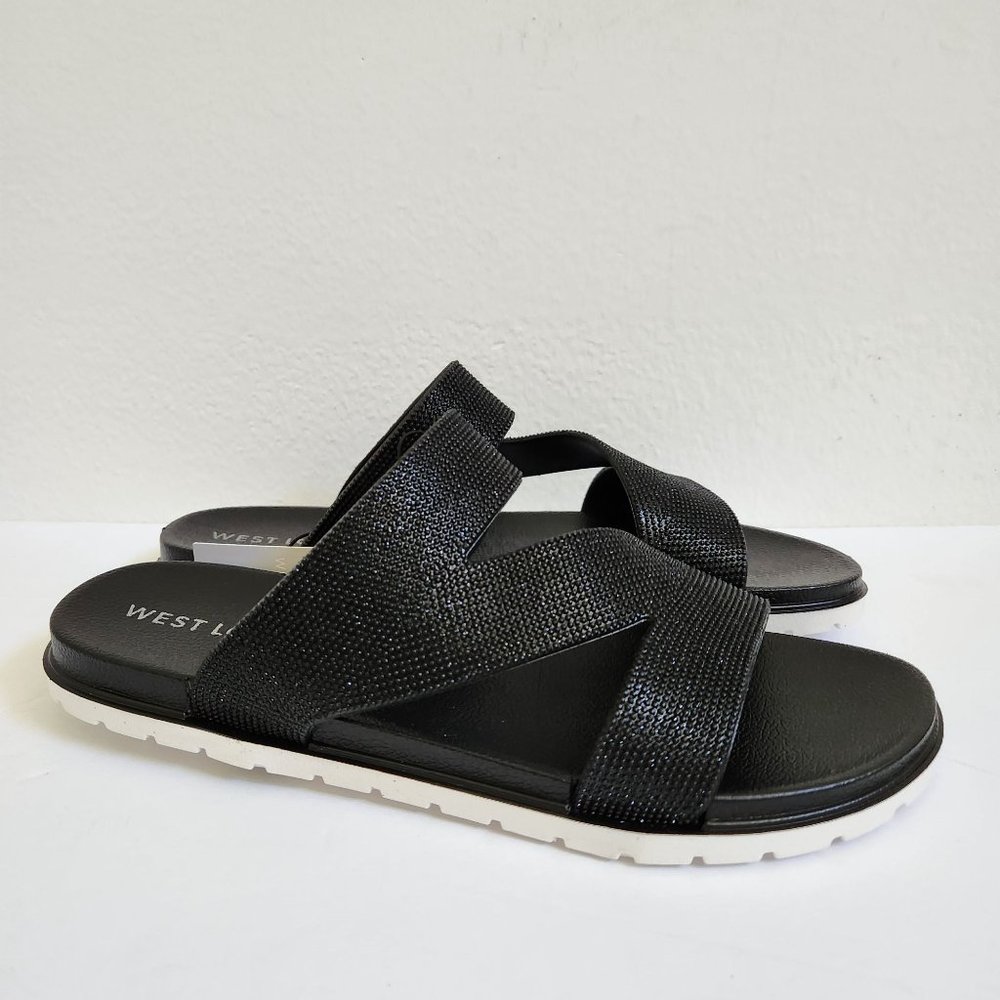 West Loop Women's Casual Slip-on Glitter Slide Sandals, Black - Picture 6 of 9
